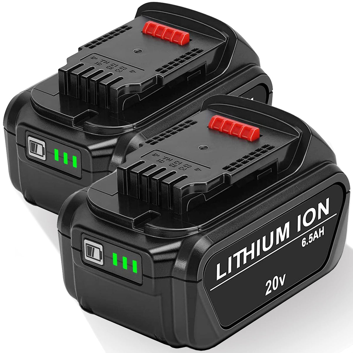 JYJZPB 2-pack 6500mAh 20V battery, front view for extended tool run time.