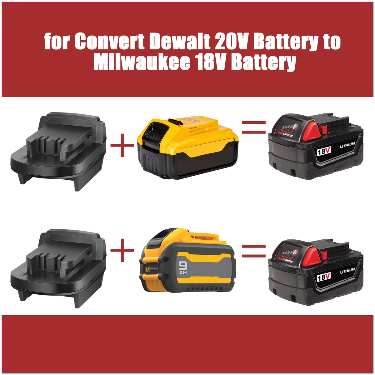 JYJZPB adapter bottom-contacts detail enables Dewalt 20V to Milwaukee use.