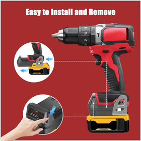 JYJZPB adapter top-connection shows Milwaukee M18 interface for battery swap.