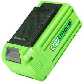 JYJZPB Greenworks 40V battery front view showing 6000mAh capacity and extended runtimes