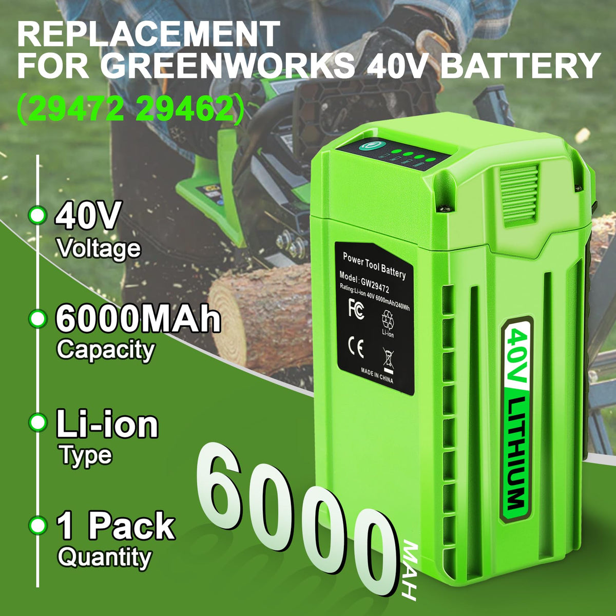 JYJZPB battery in use with Greenworks lawn mower for efficient cutting
