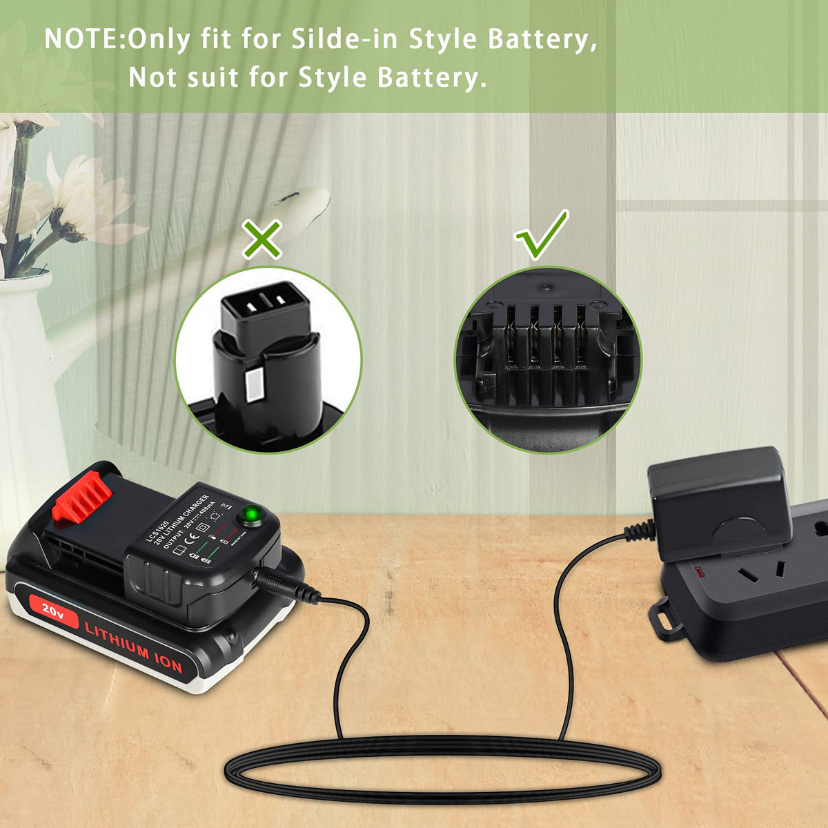 JYJZPB LCS1620 battery charger packaging confirms contents and warranty.