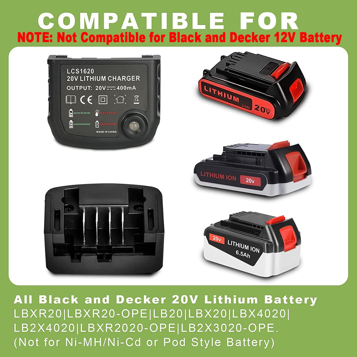 JYJZPB LCS1620 battery charger side view emphasizes compact design.