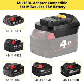 JYJZPB MIL18DL demonstrates compatibility with DeWalt 20V Max batteries.