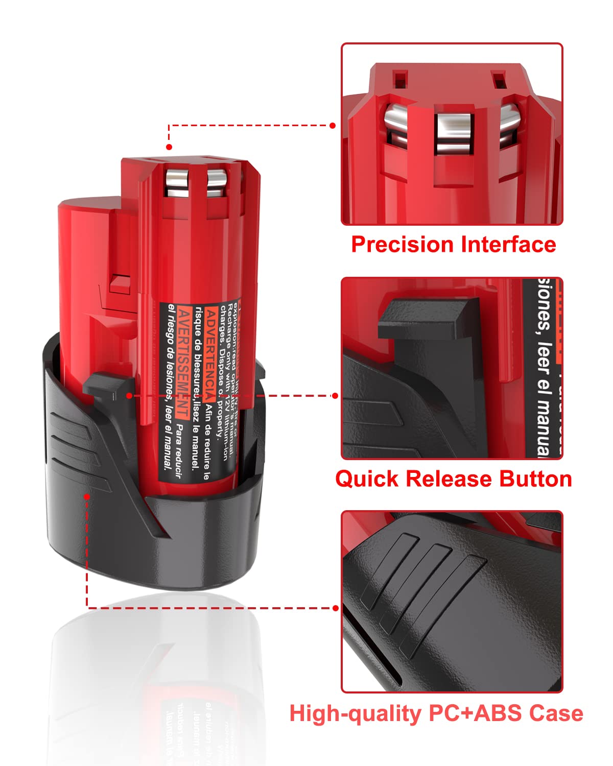 JYJZPB Milwaukee M-12 battery safety features demonstrated on-device.