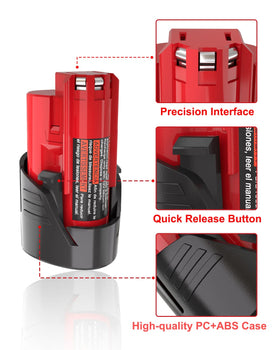 JYJZPB Milwaukee M-12 battery safety features demonstrated on-device.