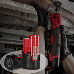 JYJZPB Milwaukee M-12 battery compatibility with tools on display.