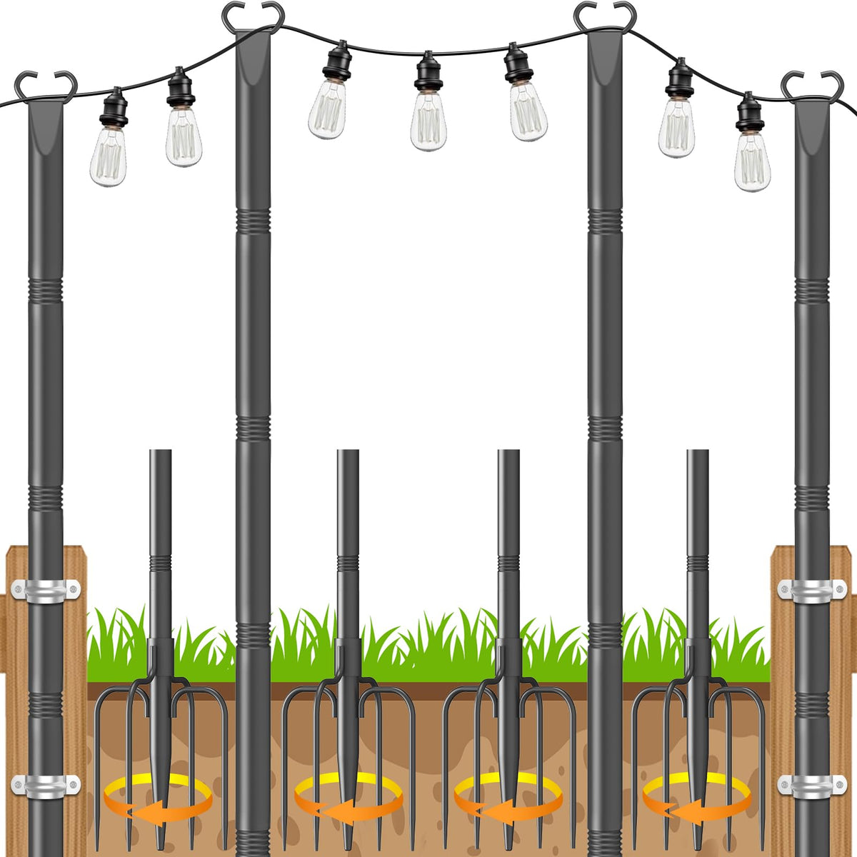 JYTOBN 10ft pole assembly for easy outdoor lighting setup