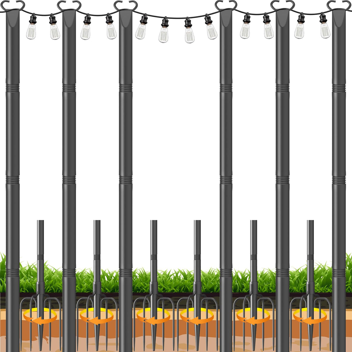 JYTOBN 10ft string-light poles assembled for a sturdy outdoor ambiance.