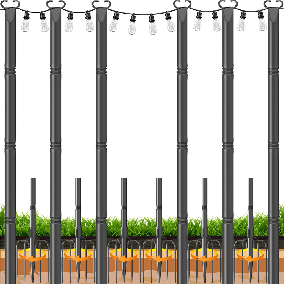 JYTOBN 10ft string-light poles assembled for a sturdy outdoor ambiance.