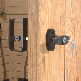 JZVXX shed lock D handle assembly showing secure access