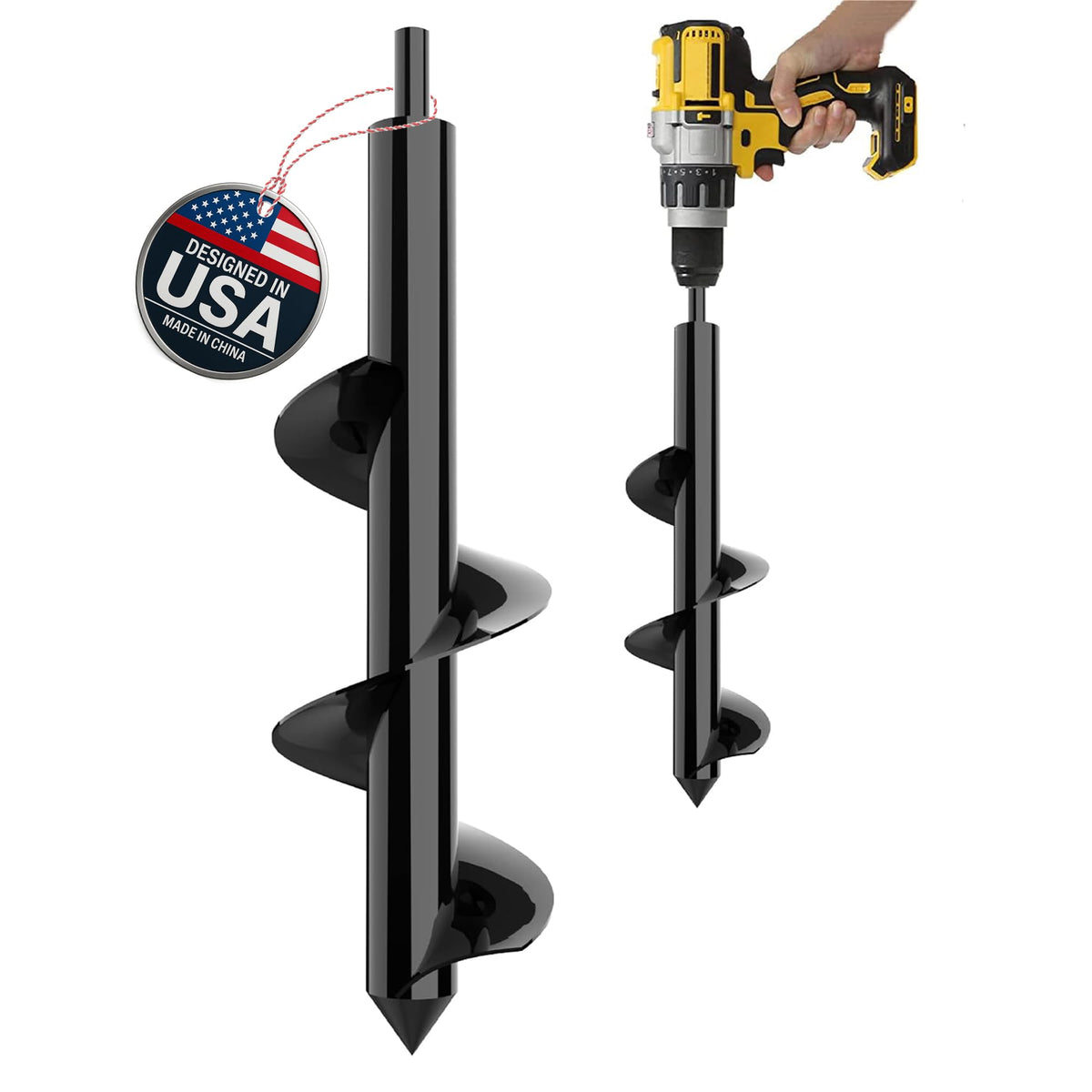 K-Brands auger drill bit in planting-action for quick hole creation.