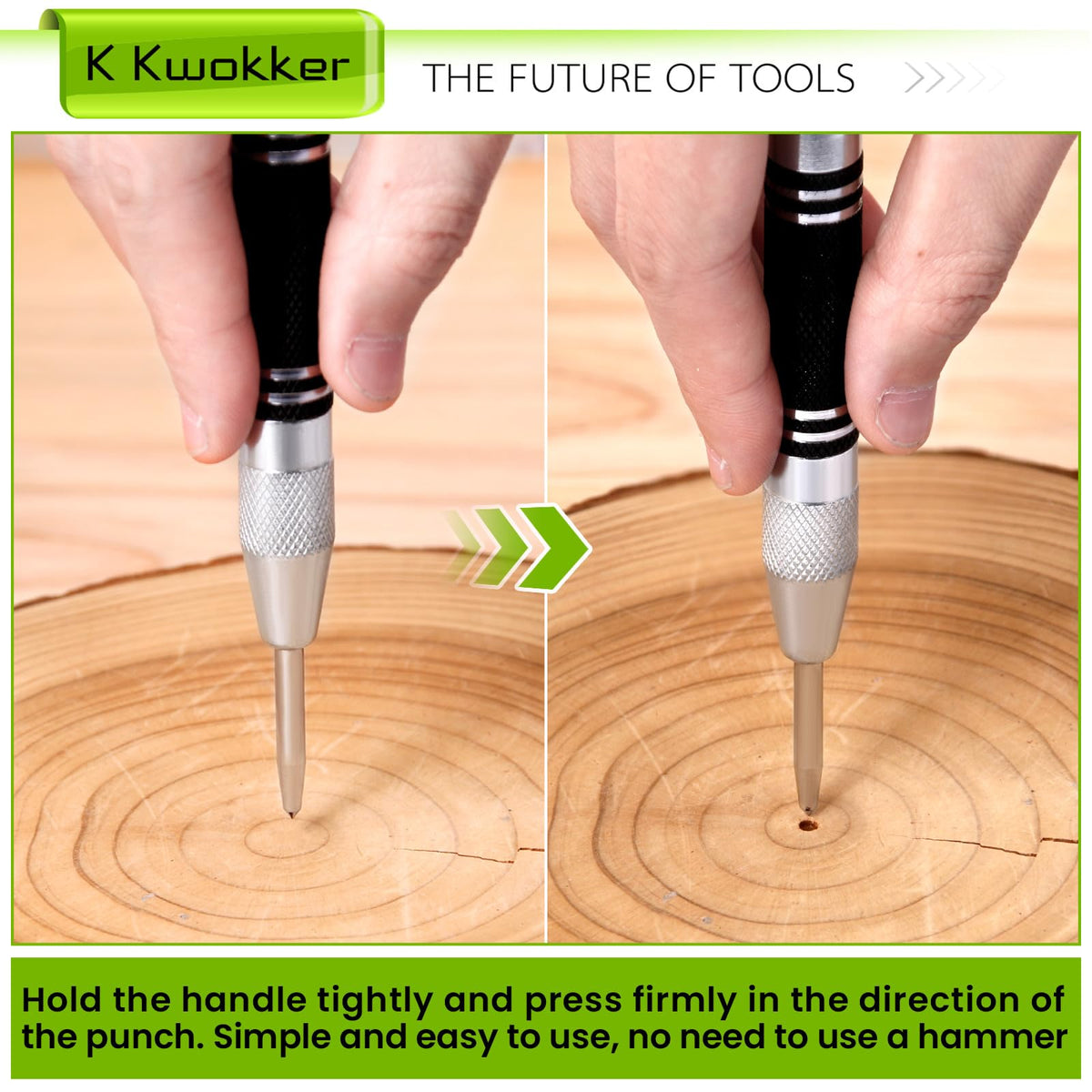 K Kwokker self-centering hinge bit with 1/4 in hex shank in use