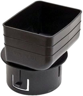 K-TEC Downspout Adapter 3x4x4 in black shows a clean transition to a 4-inch round pipe.