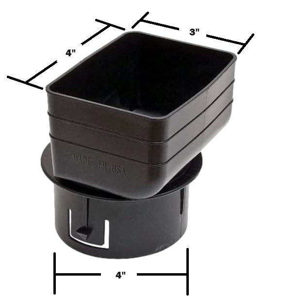 K-TEC Downspout Adapter in black demonstrates universal fit for 4-inch round pipes and a durable design.