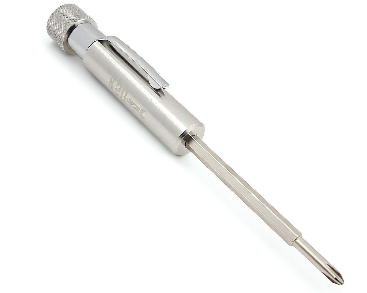 K20 Tools pocket screwdriver with clip-magnet enables quick screw access