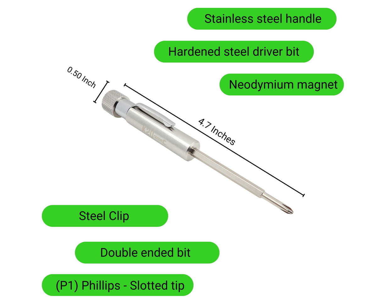 K20 Tools pocket screwdriver with reversible Phillips and flat-head bit