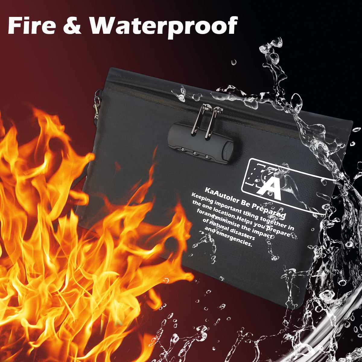 KaAutoler waterproof fireproof cash bag demonstrates travel-ready protection.
