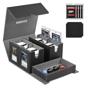 Kabinka card deck box with four cases open for modular play and transport.