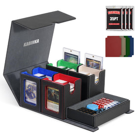 Kabinka card deck box front view with four display windows showcases cards during play.