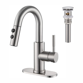 Kablle bathroom faucet pull-down sprayer in brushed nickel for versatile cleaning.