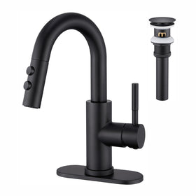 Kablle bathroom faucet with pull-down sprayer for precise sink cleaning.