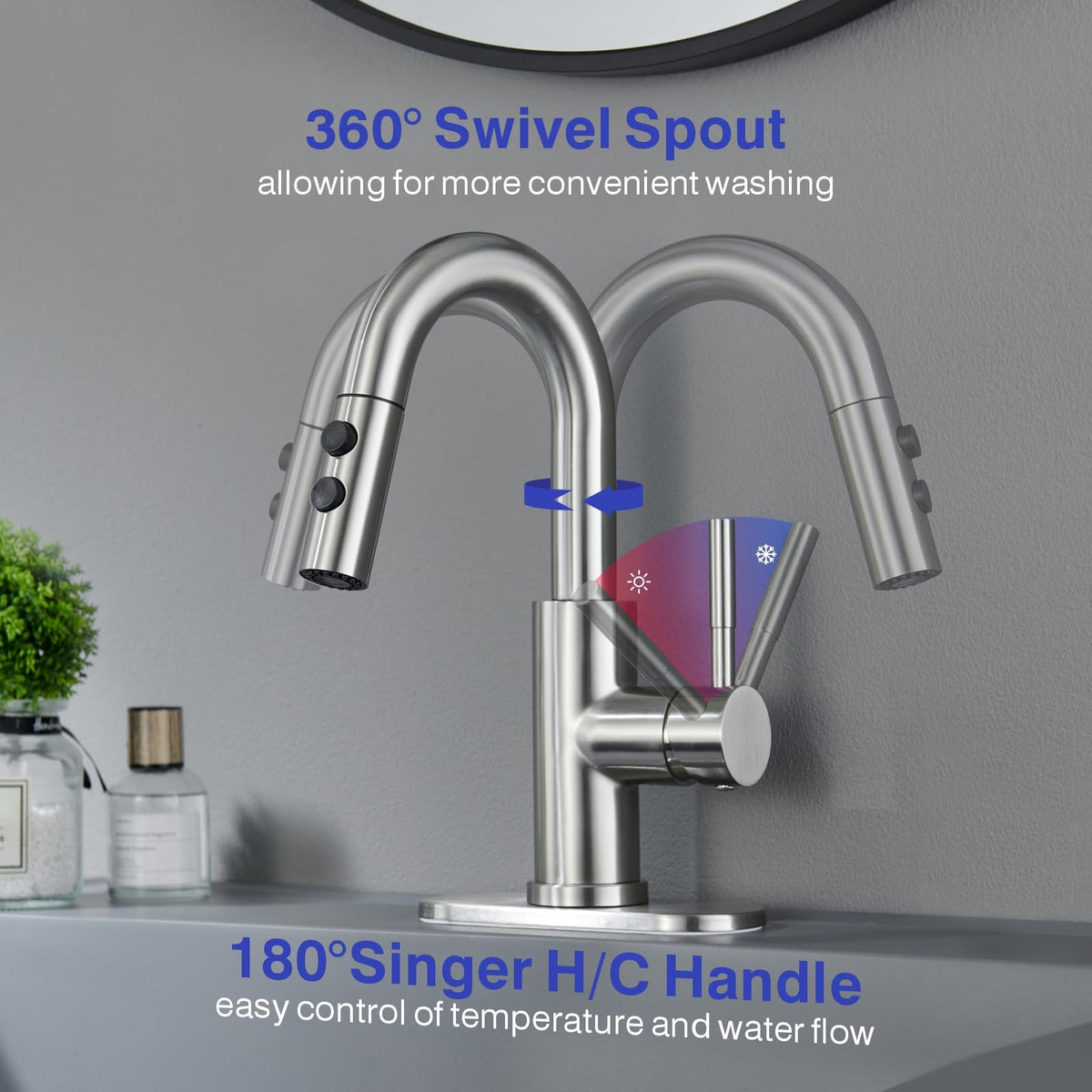 Kablle faucet with 360-degree handle for easy control.