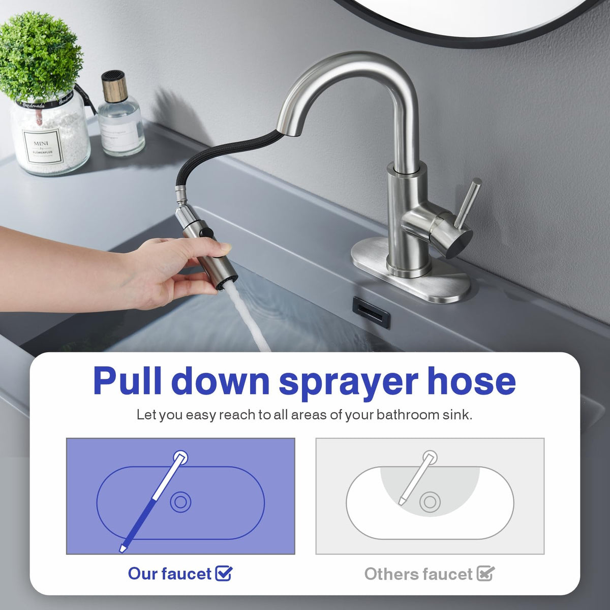 Kablle faucet dual-spray head mode enables efficient cleaning.