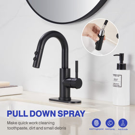 Kablle matte black faucet handle rotates 360 degrees for easy temperature control.