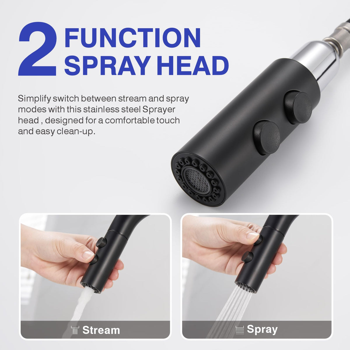 Kablle sprayer head offers two modes for versatile cleaning tasks.