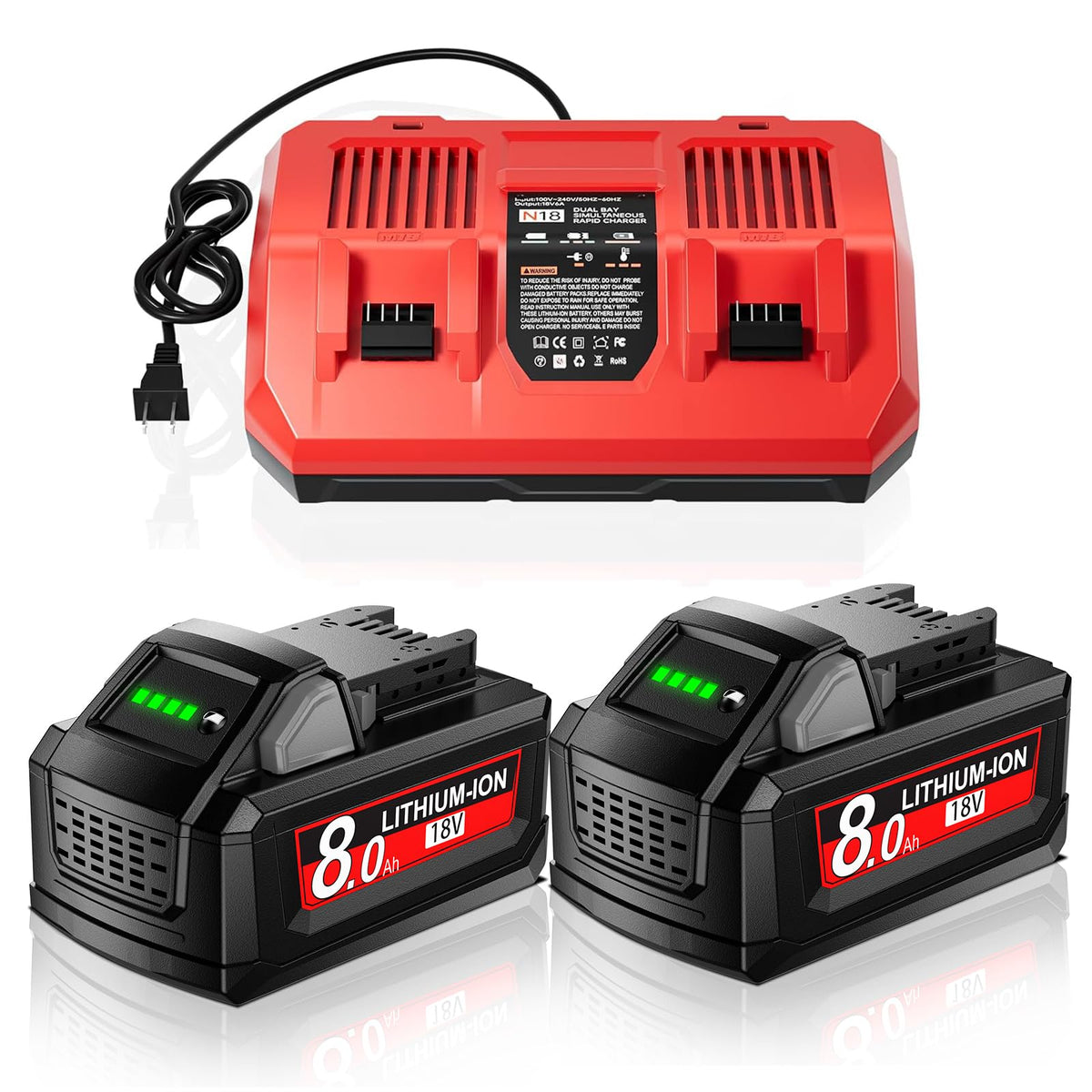 kaejil 8.0Ah M18 battery pack front view for extended tool runtime.