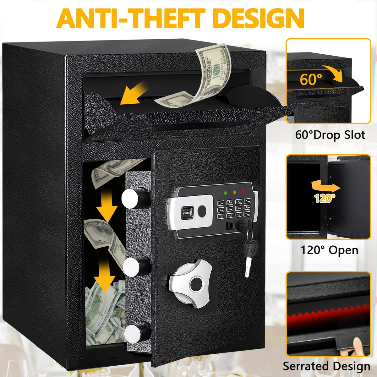 KAER 2.8 CUB depository safe LED light and 120 degree door for easy access
