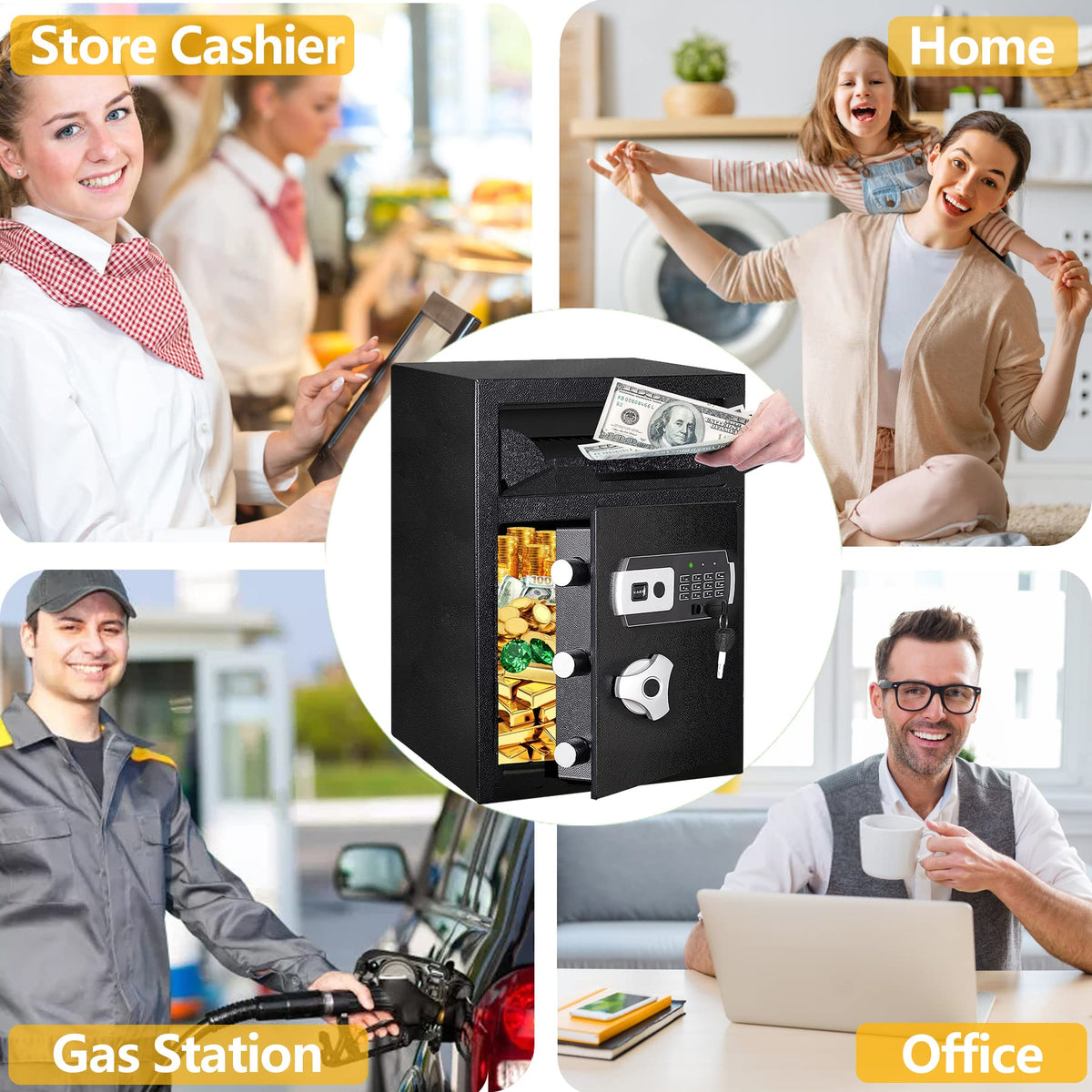 KAER application scenario shows use across hotel, cafe, and shop environments