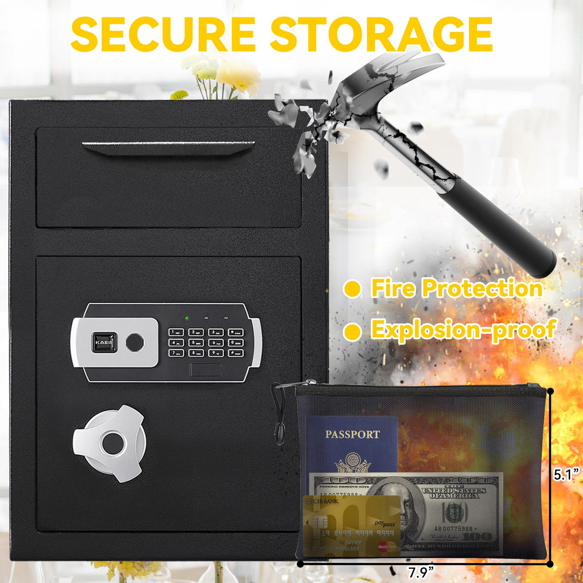 KAER wall-mount safe with hidden bolts for sturdy, discreet installation