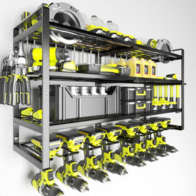 KAFAHOM four-tier wall-mount tool organizer for clutter-free garage.