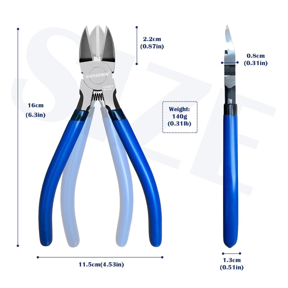 KAIHAOWIN wire cutters blue handle for easy visibility in your toolbox.
