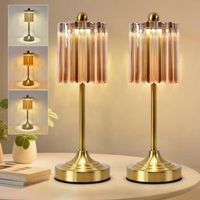 KairosRheon cordless amber glass lamp set for warm ambient lighting.