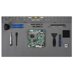 Kaisi extra large soldering mat on a workbench with a spacious electronics repair area