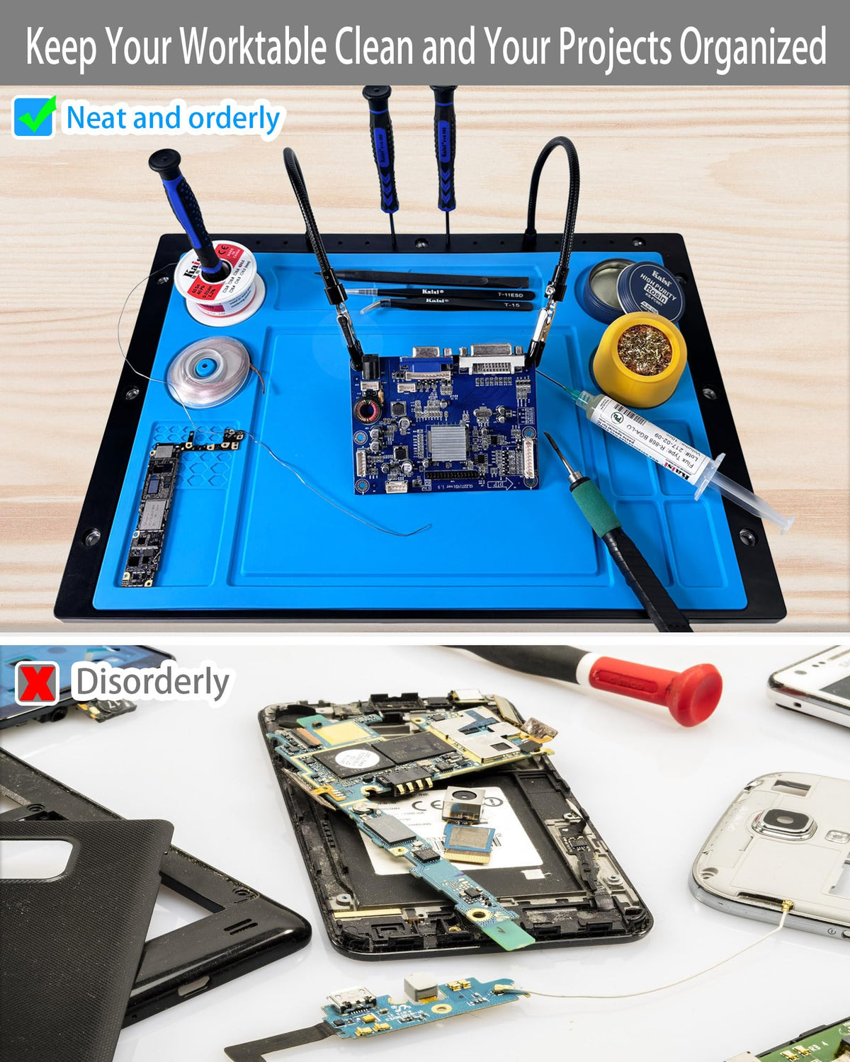 Kaisi Helping Hands gooseneck arms enable precise positioning of tiny components