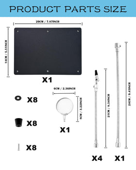 Kaisiking Helping Hands kit includes base, magnifier, arms, and clips for quick setup