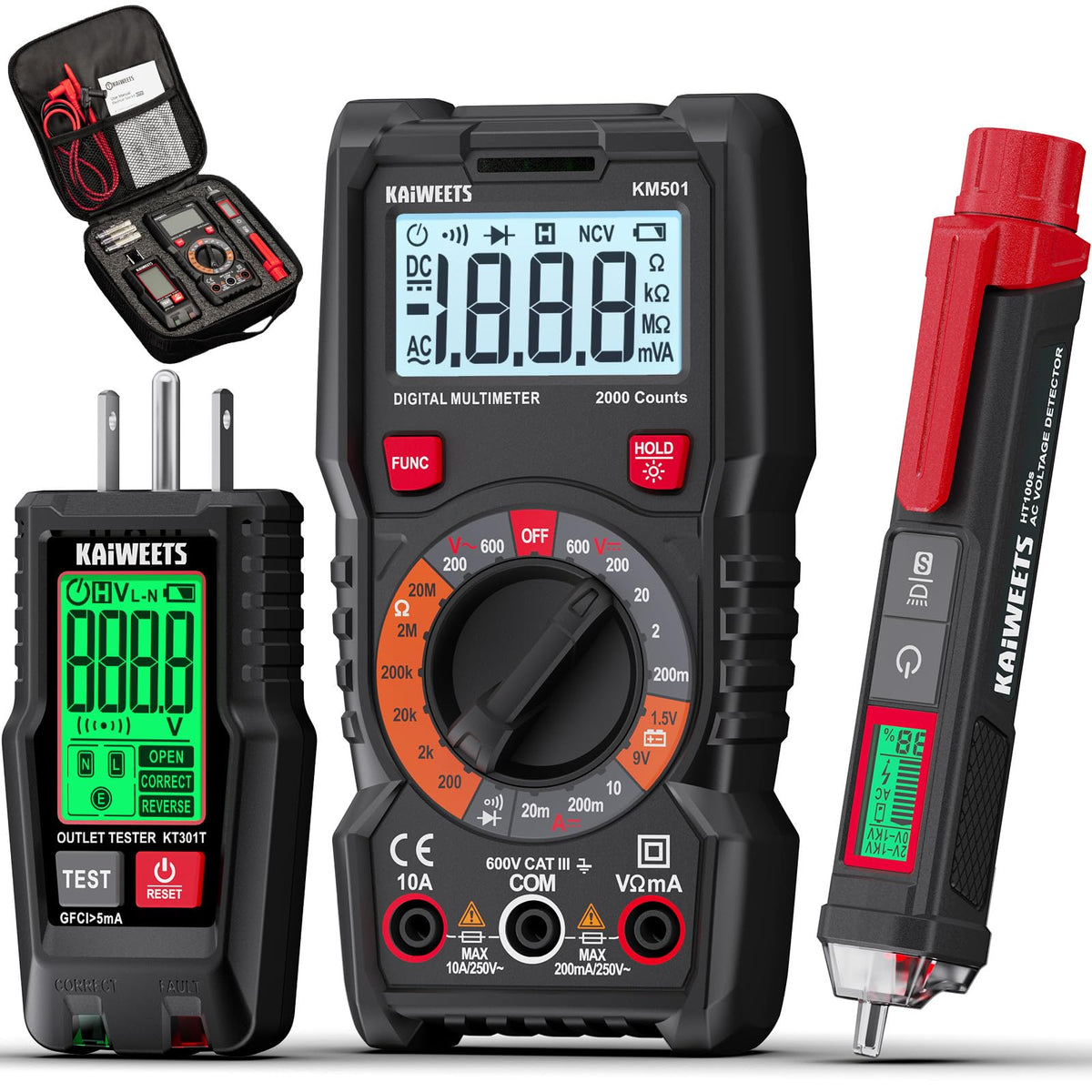 KAIWEETS KIT01 digital multimeter display with backlit LCD for clear readings.