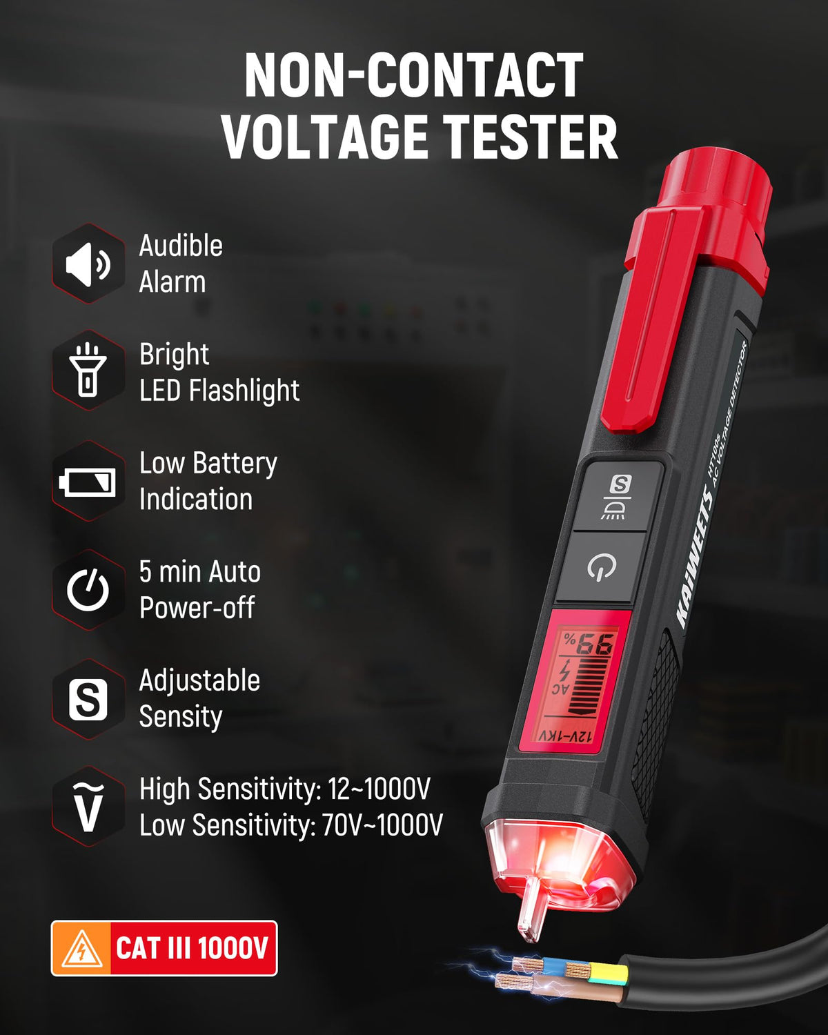 KAIWEETS KIT01 included test leads for versatile diagnostics.