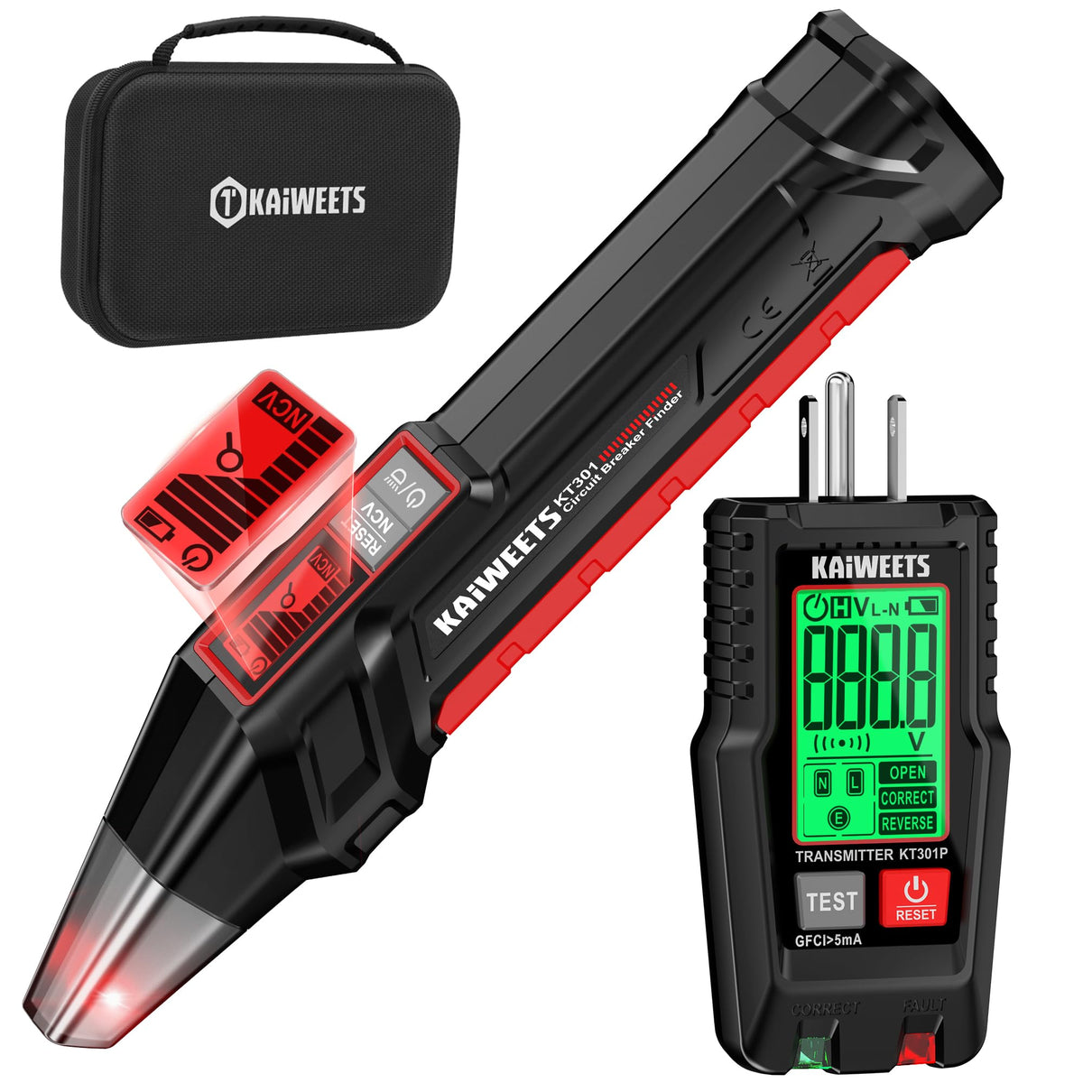 KAIWEETS KT301 LCD display showing real-time voltage and wiring status for quick diagnostics
