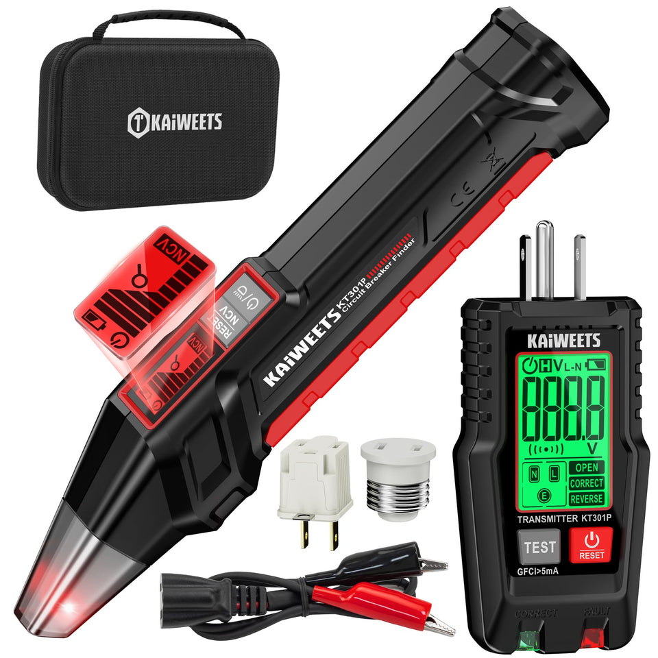 Kaiweets KT301P LCD display shows live voltage and wiring status for quick diagnostics.