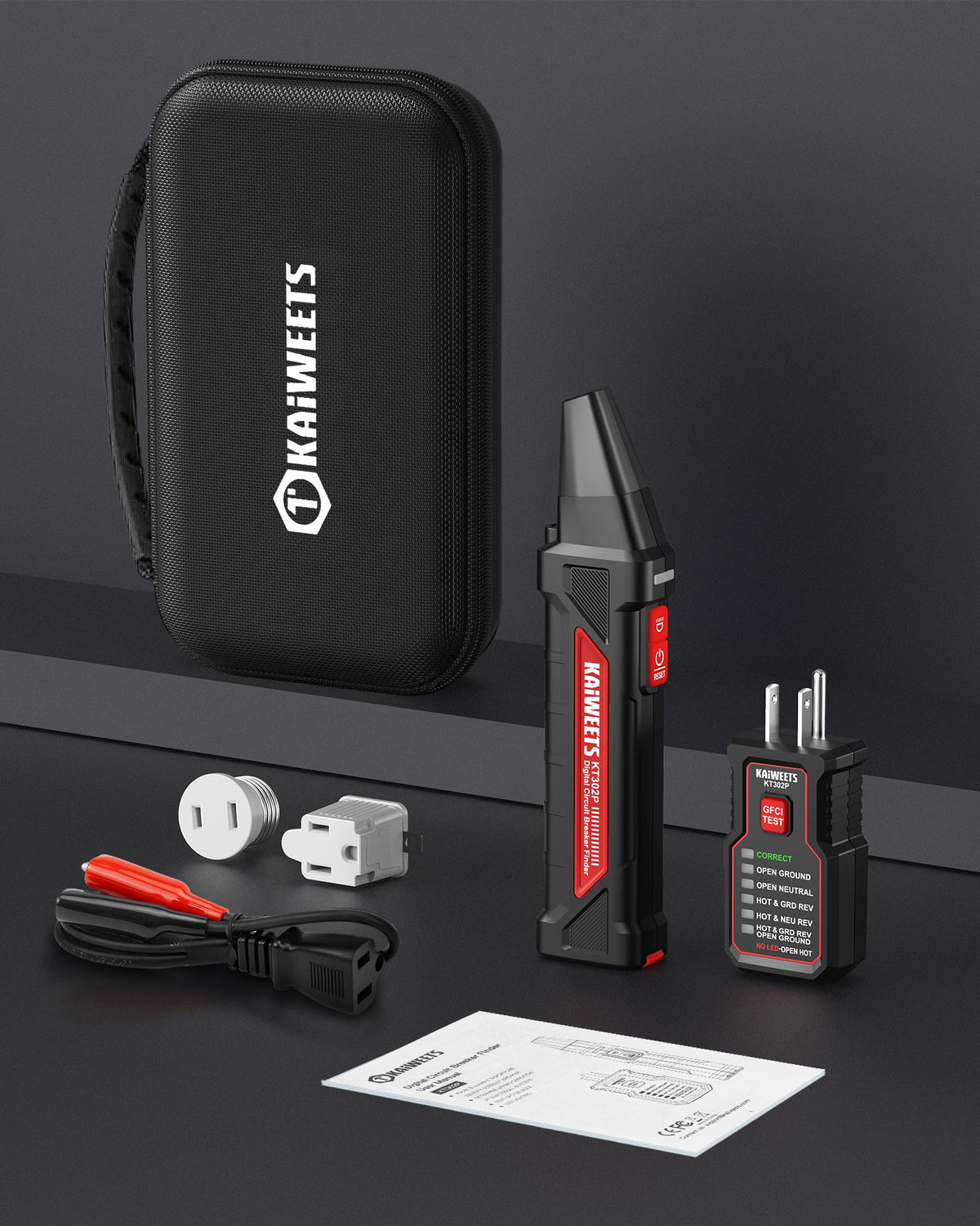 Kaiweets KT302P carrying case and accessories organized for on-site use.