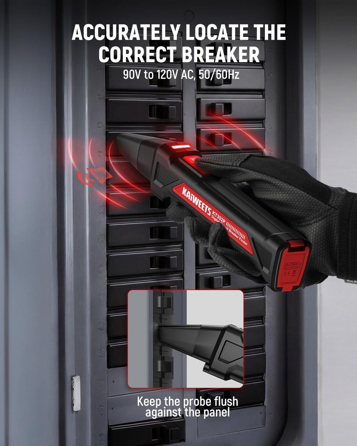 Kaiweets KT302P GFCI tester confirms outlet protection with automatic trip test.