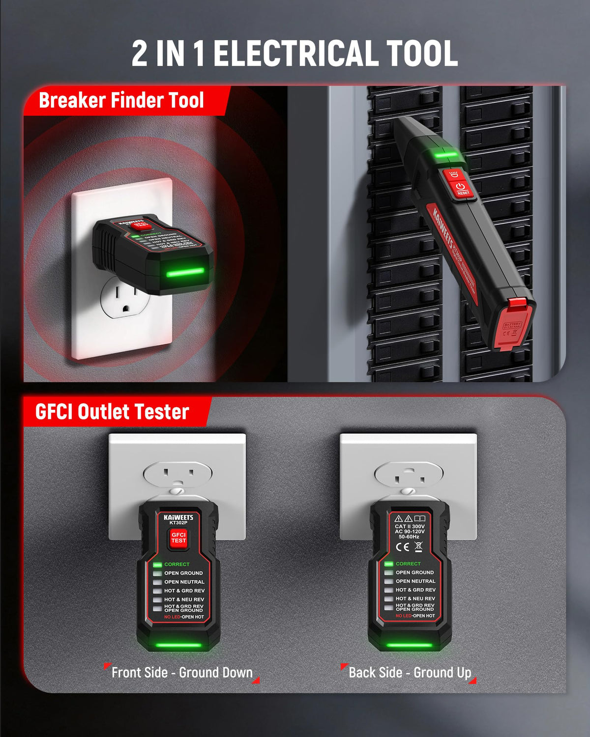 Kaiweets KT302P receiver emits audible beeps with bright LED cues.