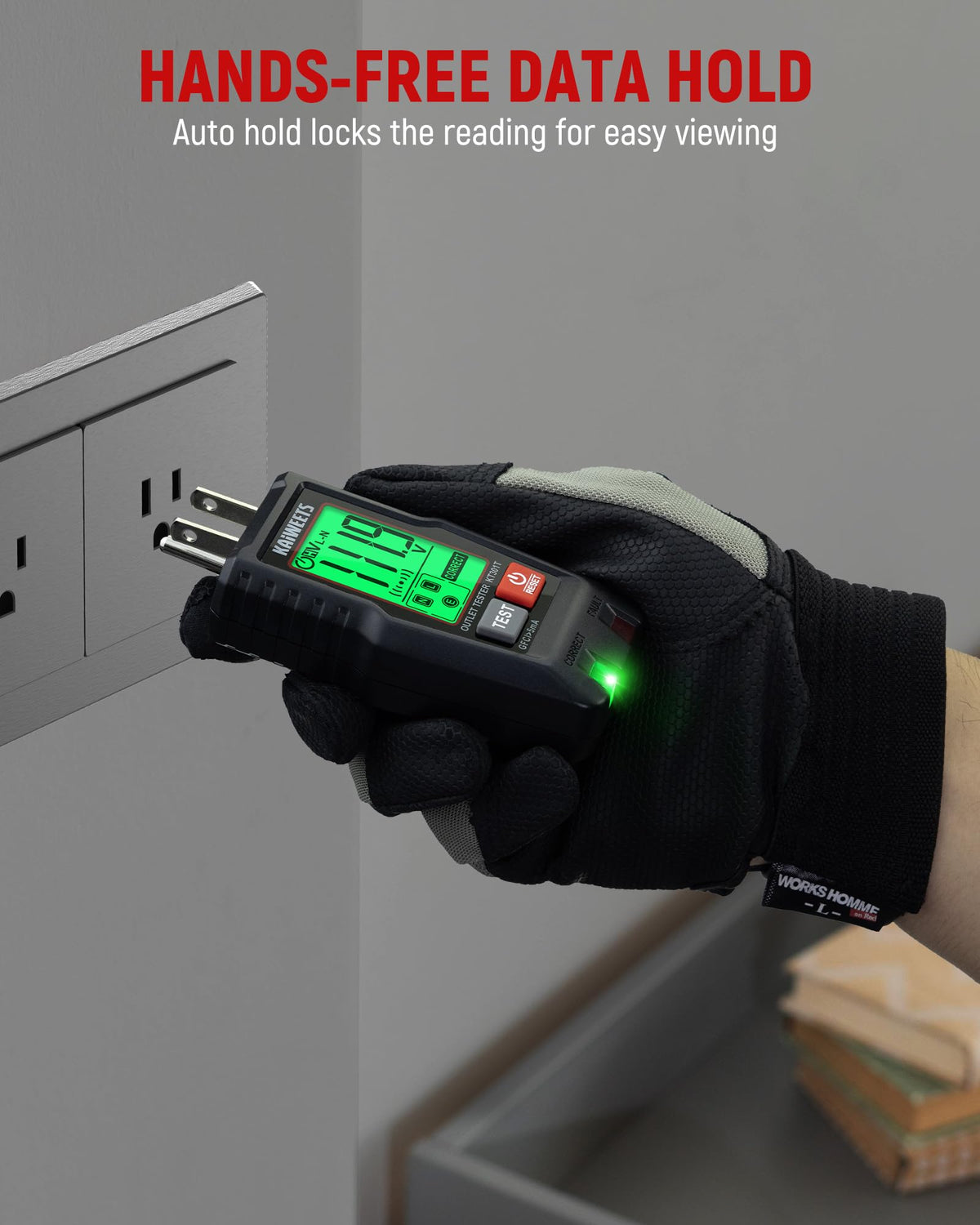 KAIWEETS one-click GFCI test enables verification of ground fault protection.