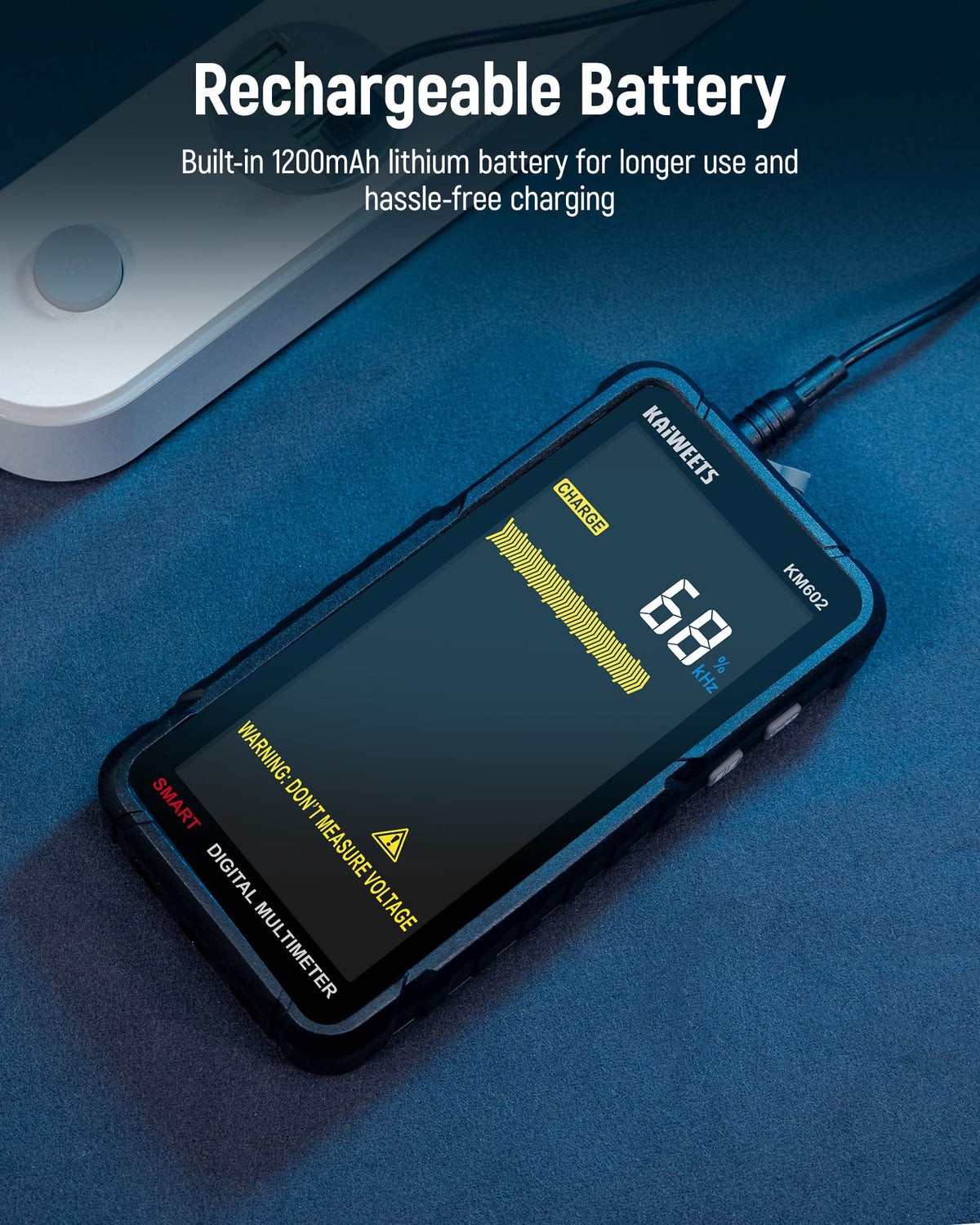 KAIWEETS KM602 rechargeable battery powers longer measurement sessions.