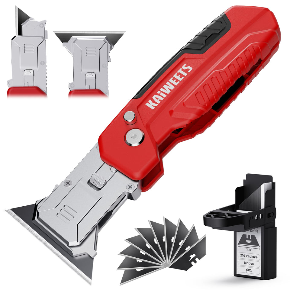 KAIWEETS 2-in-1 knife with scraper folded for easy, portable use.